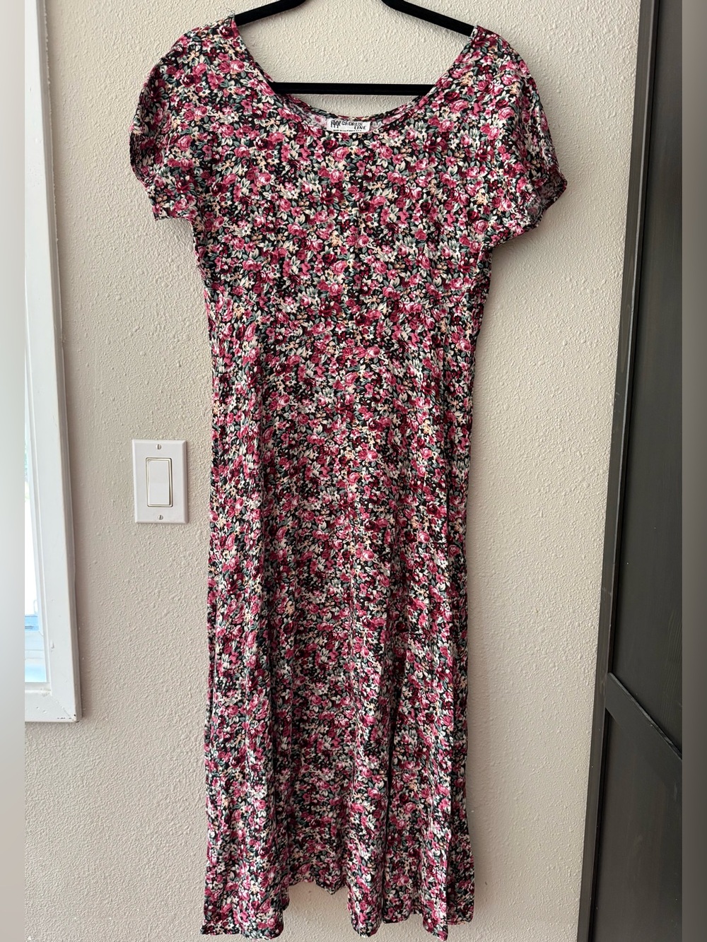 Vintage 80s/90s Chorus Line Floral Midi Dress Made in California- size 7/8